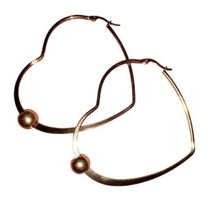 Big Hearts Gold Heart Shaped Hoops Large 60mm Hoop Earrings with Bead Minimalist